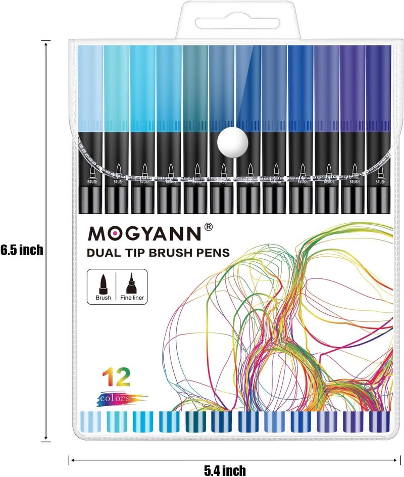 Mogyann Blue Markers, 12 Pack Dual Brush Pens Drawing Markers for Art Sketching - Image 5